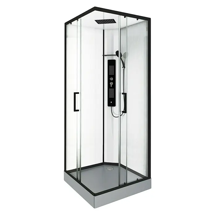 Designdusche Indus - 90 x 90 x 215 cm, Eckig, Anthrazit/Silbergrau - Diagonale Ansicht