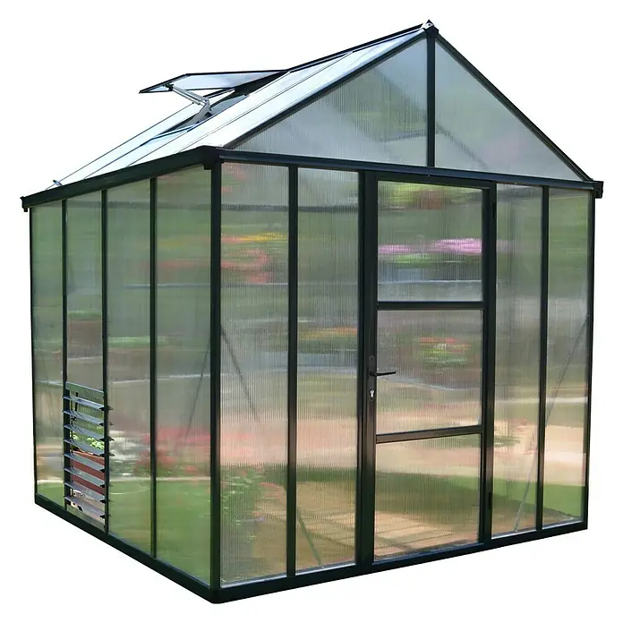 Palram – Canopia Gewächshaus Glory 8x8 - 2,45 x 2,45 x 2,69 m, Glasstärke: 10 mm, Polycarbonat - Diagonale Ansicht