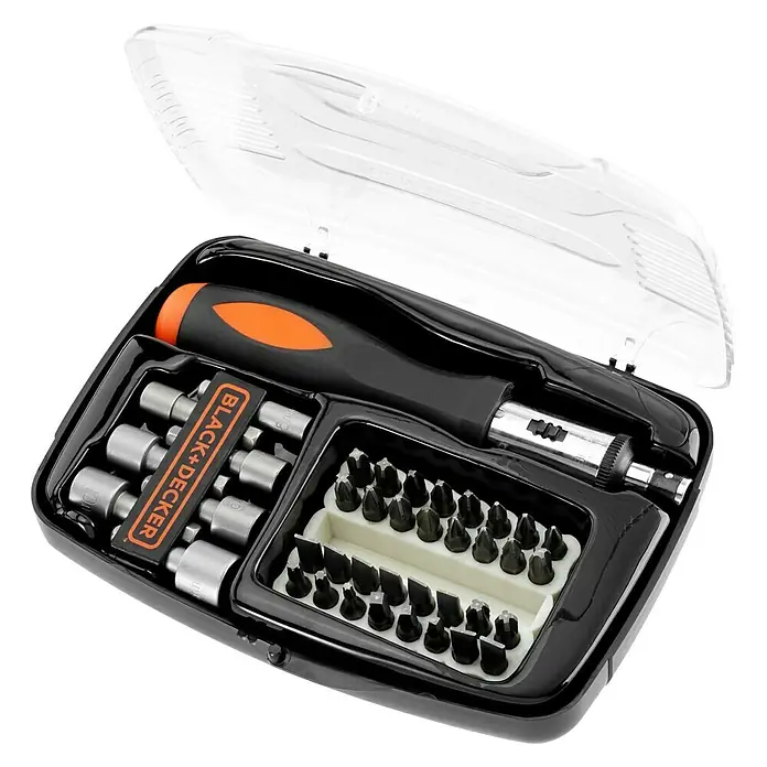 Black+Decker Estuche de puntas con carraca A7062-XJ - 41 pzs. - Vista angular