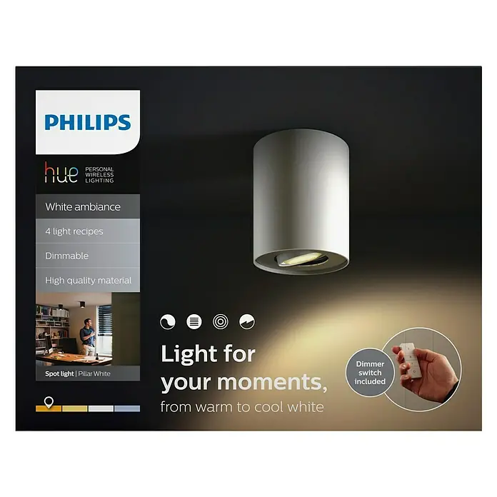 Philips Hue Led-plafondspot Pillar - 5,5 W, l x b x h: 17,8 x 13,4 x 14,3 cm, Wit, Neutraal wit - Vooraanzicht