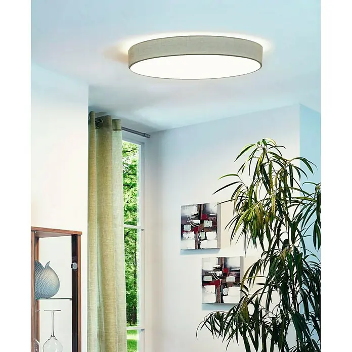 Eglo Pasteri Deckenleuchte rund - 180 W, Ø x H: 570 mm x 15 cm, Taupe, Weiß, E27 - Stimmungsaufnahme