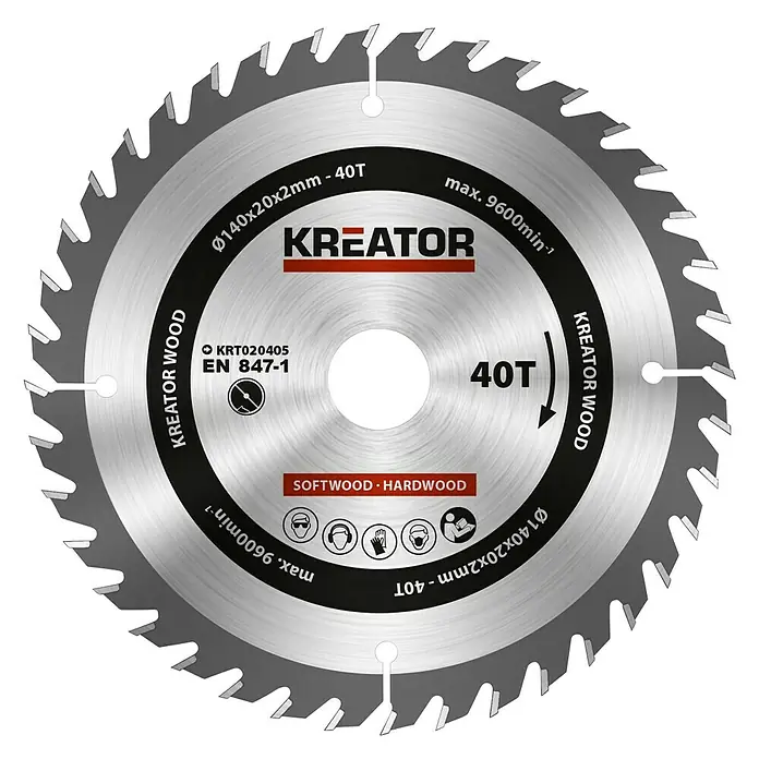 Kreator Disco de sierra KRT020405 - 140 mm, Orificio: 20 mm, 40 dientes - Vista descendente