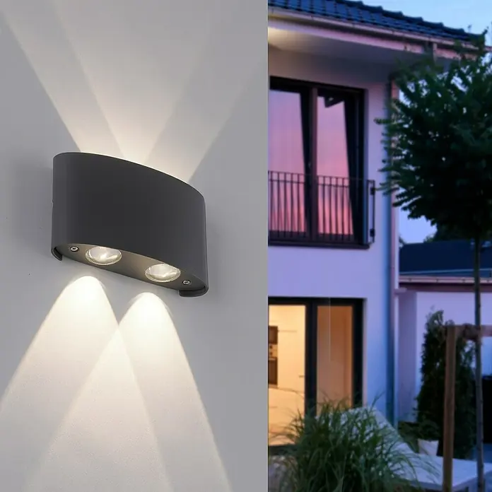 Paul Neuhaus LED-Wandstrahler Carlo - 4,5 W, L x B x H: 13 x 3,7 x 8 cm, Anthrazit, Warmweiß, 10 Stk. - Stimmungsaufnahme