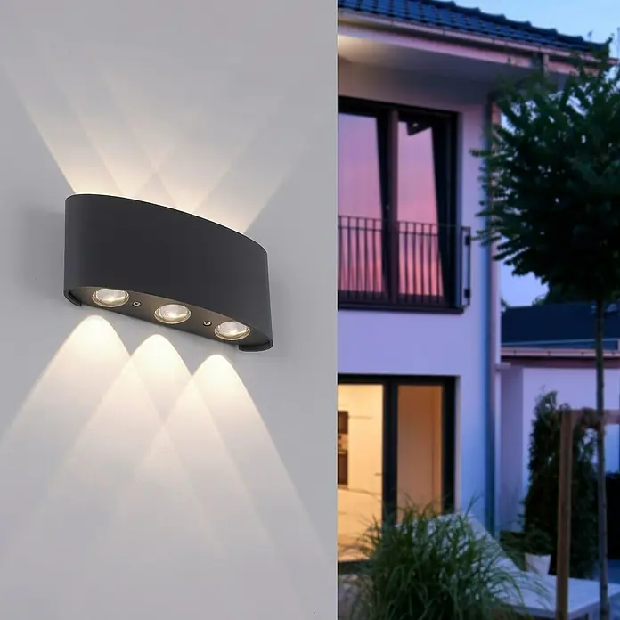 Paul Neuhaus LED-Wandstrahler Carlo - 6,5 W, L x B x H: 17 x 4 x 8 cm, Anthrazit, Warmweiß, 4 Stk. - Stimmungsaufnahme
