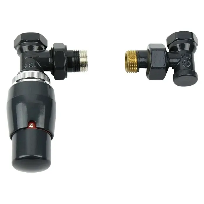 Ximax Thermostatventil-Set Elegant - ½″, Durchgang, Klemmbefestigung (16 mm), Anthrazit - Vorderansicht