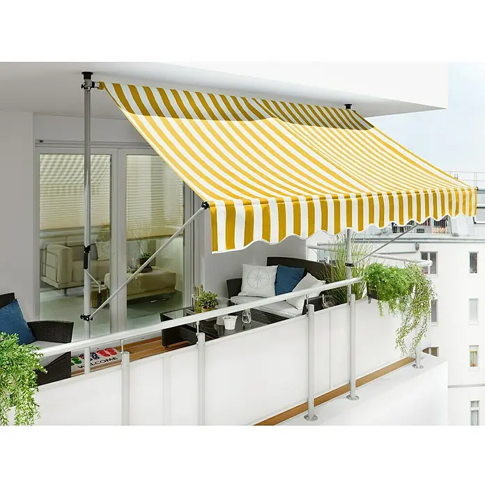 Sunfun Klemmmarkise - Gelb/Weiß, Breite: 3 m, Ausfall: 1,3 m - Stimmungsaufnahme