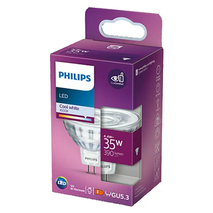 Philips Bombilla LED Classic CW - GU5,3, 35 W, 390 lm - Vista angular