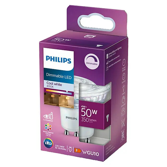 Philips Bombilla LED Classic CW - GU10, 50 W, 350 lm - Vista angular