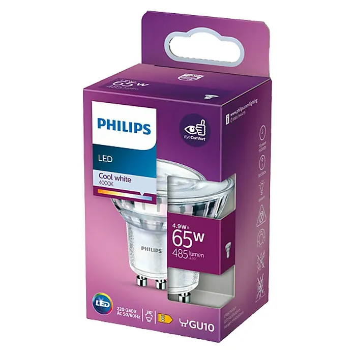 Philips Bombilla LED Classic CW - GU10, 485 lm - Vista angular