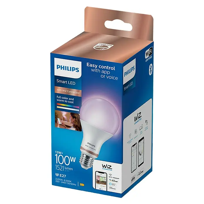 WiZ Bombilla LED Regulable Colores - E27, 13 W, 1.521 lm - Vista angular