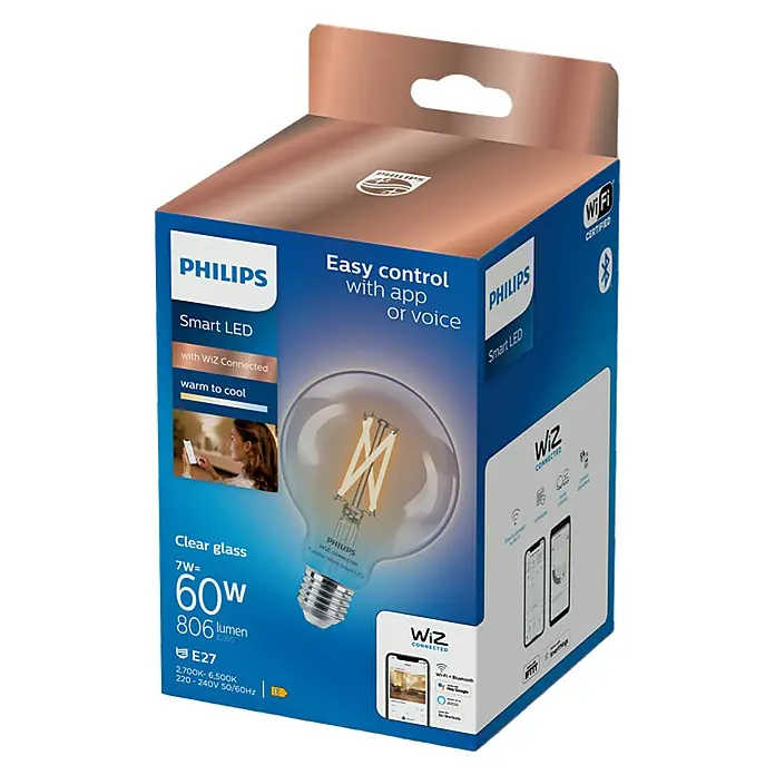 WiZ Bombilla LED Globo regulable G95 - E27, 6,7 W, 806 lm - Vista angular