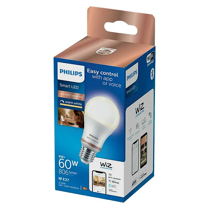 WiZ Bombilla LED regulable Wifi Y Bluetooth - E27, 8,5 W, 806 lm - Vista angular