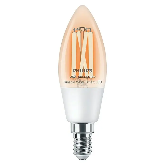 WiZ Bombilla LED Regulable filamento Vela - E14, 4,9 W, 470 lm - Vista frontal