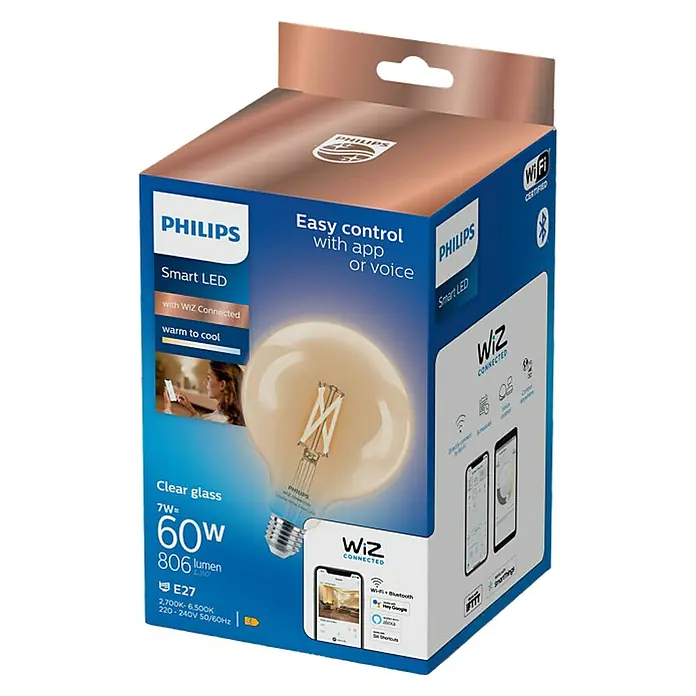 WiZ Bombilla LED Globo G125 Regulable - E27, 60 W, G125, 806 lm - Vista angular