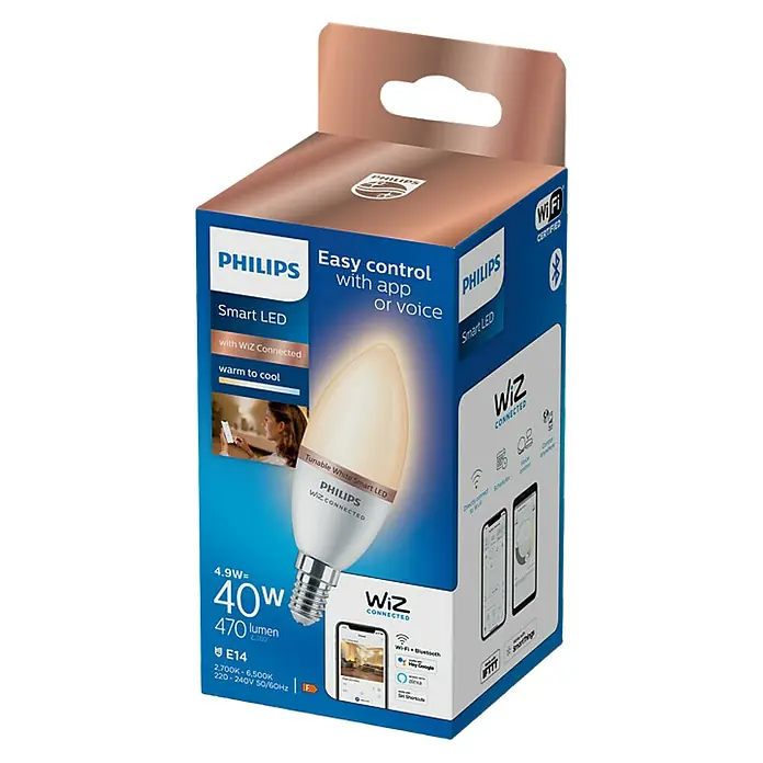WiZ Bombilla LED Regulable Vela - E14, 4,6 W, 470 lm - Vista angular