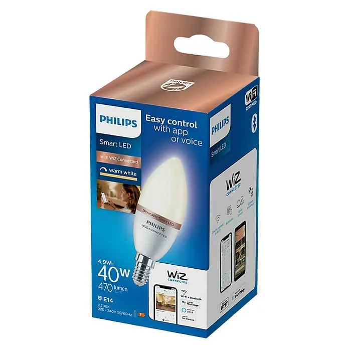 WiZ Bombilla LED Regulable Vela - E14, 6 W, 470 lm - Vista angular