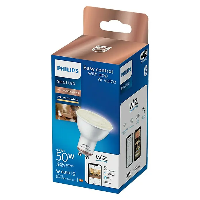 WiZ Bombilla LED Regulable GU10 - GU10, 4,8 W, 345 lm, No regulable - Vista angular