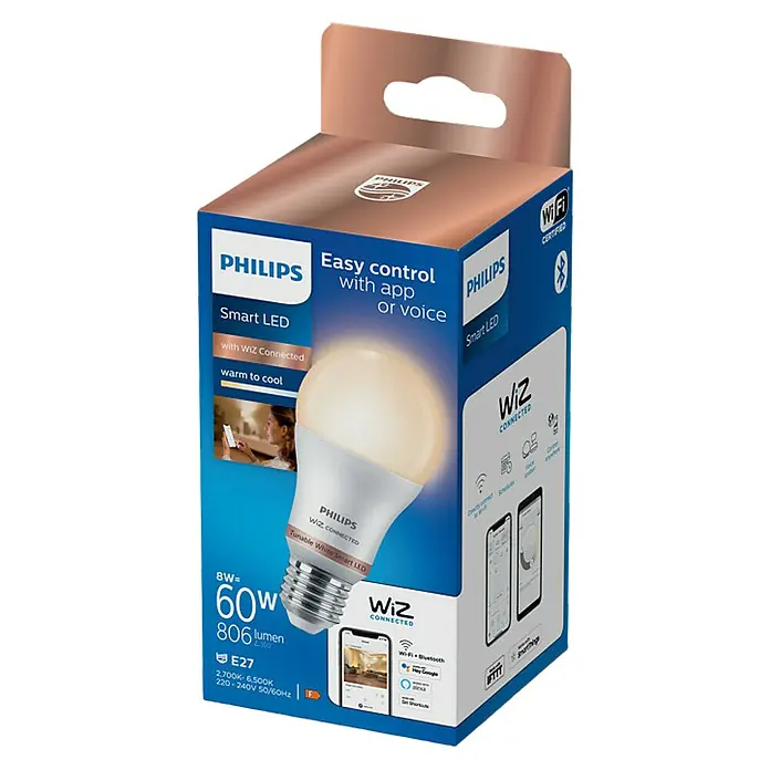 WiZ Bombilla LED Regulable A60 - E27, 8,5 W, 806 lm - Vista angular