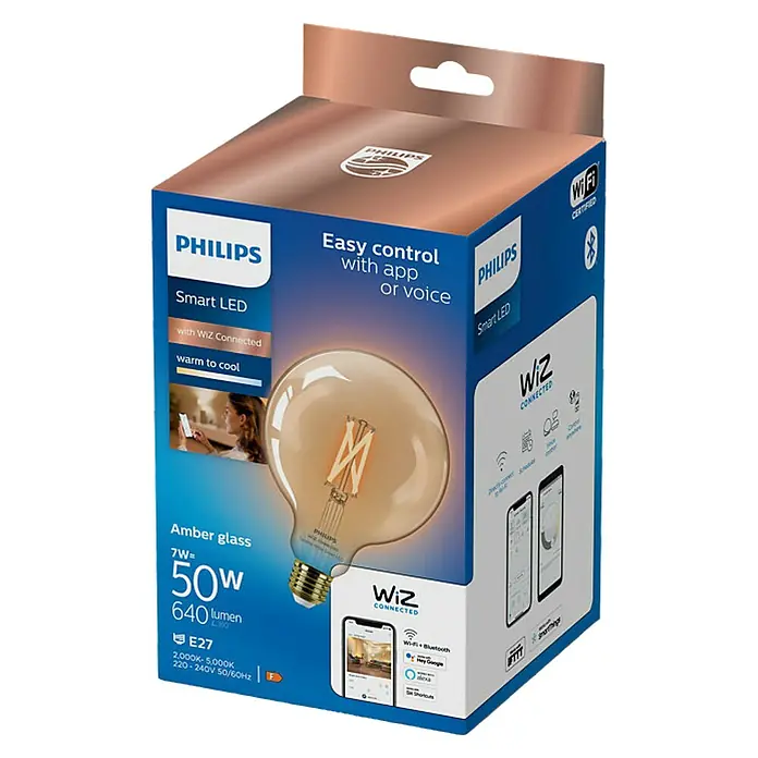 WiZ Bombilla LED Regulable Filamento globo - E27, 50 W, 640 lm - Vista angular