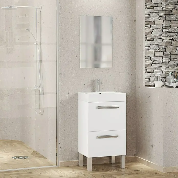 Conjunto de mueble de baño Lidia - 45 cm, 3 piezas, Blanco - Foto ambiente