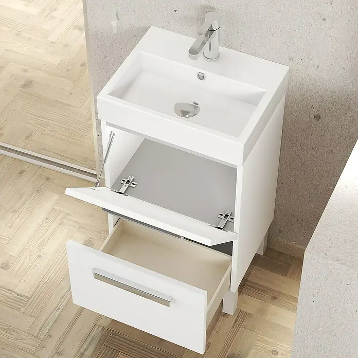 Conjunto de mueble de baño Lidia - 45 cm, 3 piezas, Blanco - Foto ambiente