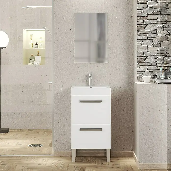 Conjunto de mueble de baño Lidia - 45 cm, 3 piezas, Blanco - Foto ambiente