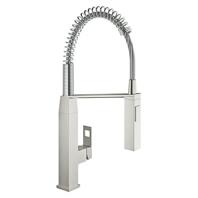Grohe Eurocube Spültischarmatur - Edelstahl, Matt, Spiralfeder - Vorderansicht