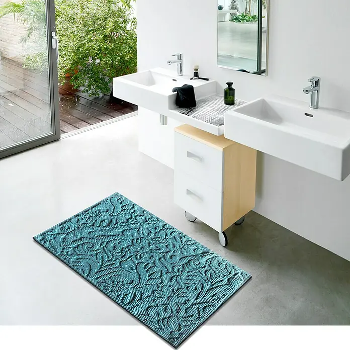 Badteppich Blume - 50 x 80 cm, Türkis, 100 % Baumwolle - Stimmungsaufnahme