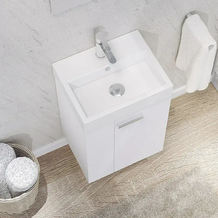 Conjunto de mueble de baño Mini - 45 cm, 3 piezas, Blanco, Mate - Foto ambiente