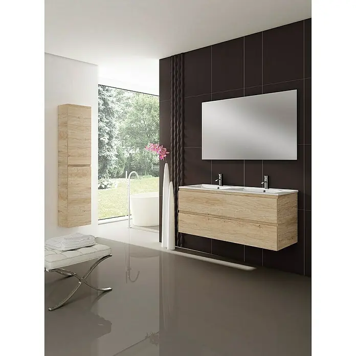 Camargue Mueble de lavabo 2 senos Módena - L x An x Al: 45 x 120 x 50 cm, Nebraska natural, Mate - Foto ambiente