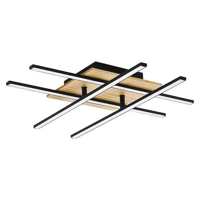 Eglo LED-Deckenleuchte MARINELLO 1 - 21,2 W, L x B x H: 50 x 50 x 9 cm, Schwarz/Braun, Warmweiß - Diagonale Ansicht