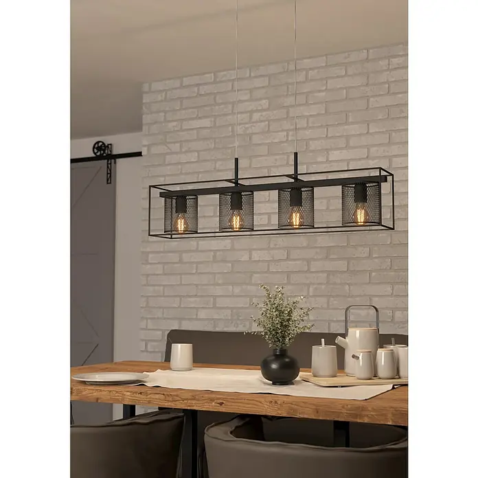 Eglo Catterick Pendelleuchte - 160 W, L x B x H: 91 x 16,5 x 11 cm, Schwarz, E27 - Stimmungsaufnahme