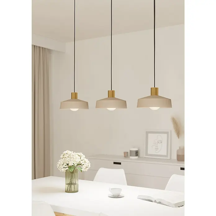 Eglo Pendelleuchte VALDIOLA - 120 W, L x B x H: 93 x 23 x 11 cm, Sand, E27, 3 Stk. - Stimmungsaufnahme