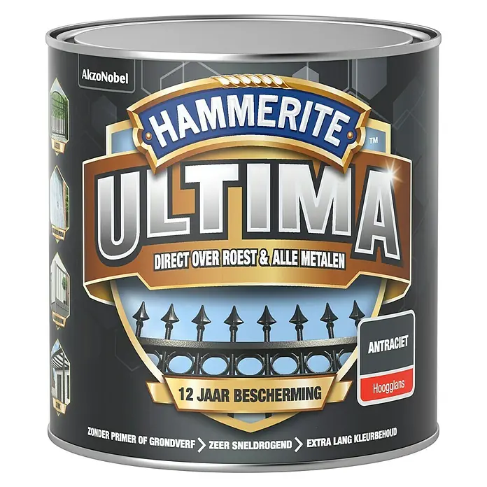 Hammerite Ultima Metaallak - Antraciet, 250 ml, Hoogglans - Vooraanzicht