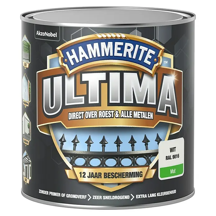 Hammerite Ultima Metaallak - Wit, 250 ml, Mat - Vooraanzicht