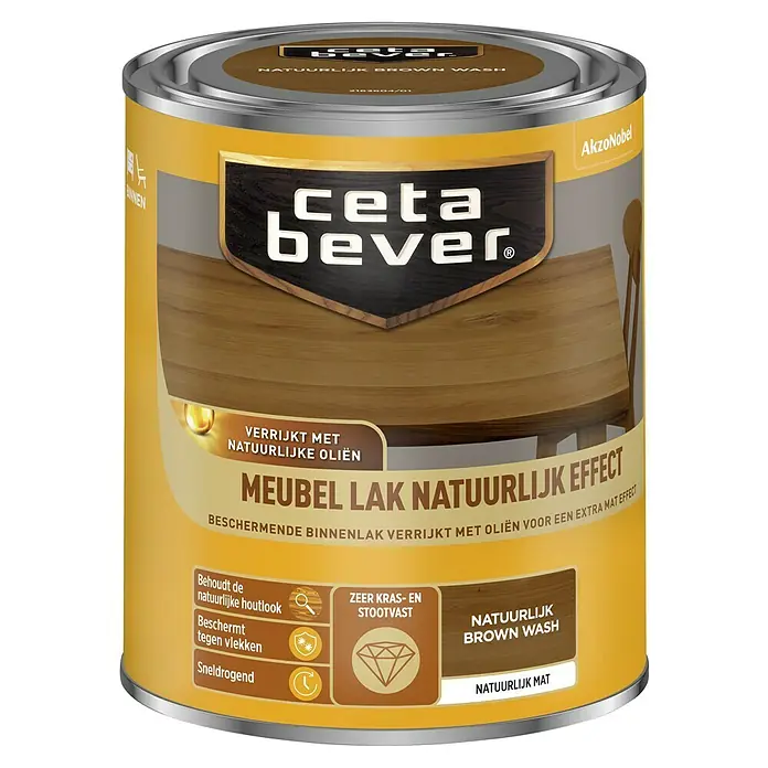 Cetabever Blanke meubellak Natuurlijk Effect - Natuurlijk Brown Wash, 750 ml, Mat - Vooraanzicht