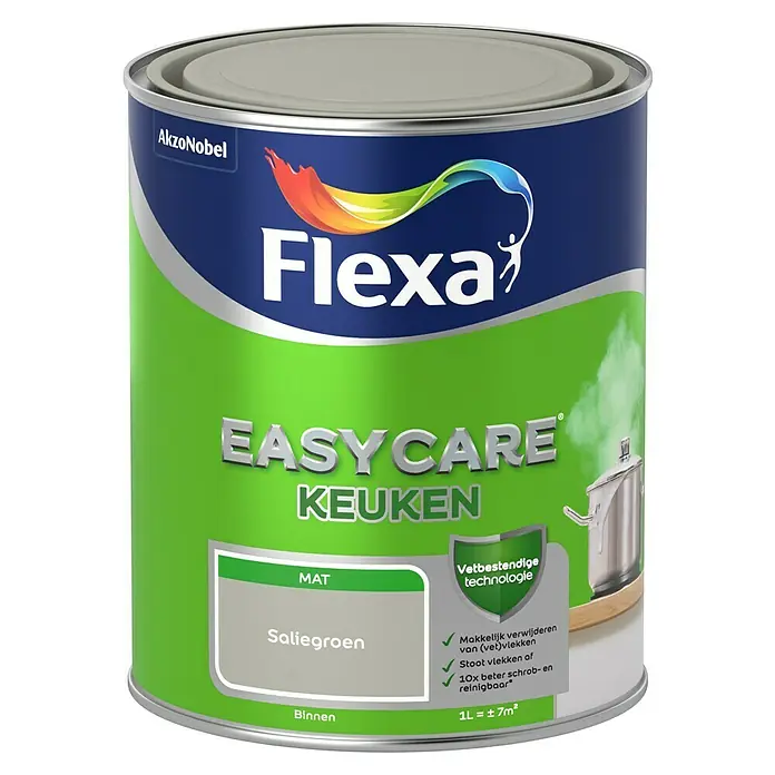 Flexa Easycare Muurverf Keuken - Saliegroen, 1 l, Mat - Vooraanzicht