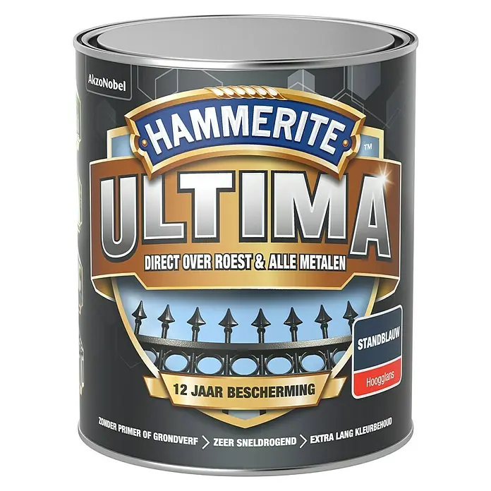 Hammerite Ultima Metaallak - Standblauw, 750 ml, Hoogglans - Vooraanzicht