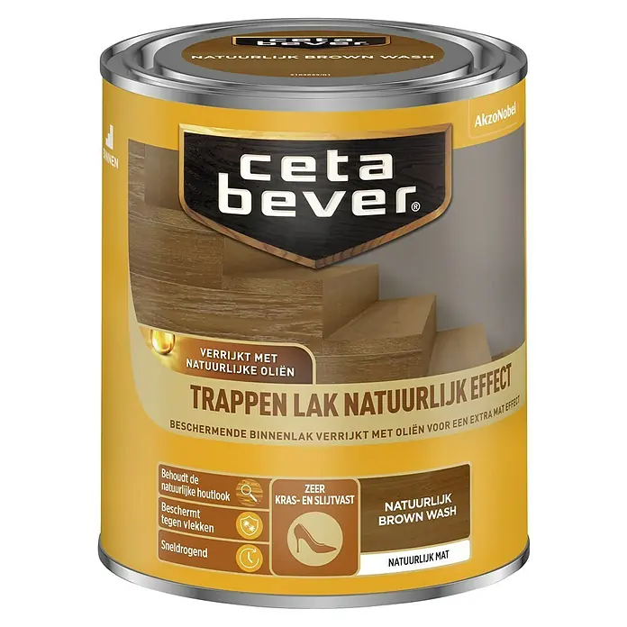 Cetabever Trappenlak Natuurlijk Effect - Natuurlijk Brown Wash, 750 ml, Mat - Vooraanzicht