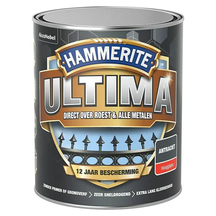 Hammerite Ultima Metaallak - Antraciet, 750 ml, Hoogglans - Vooraanzicht