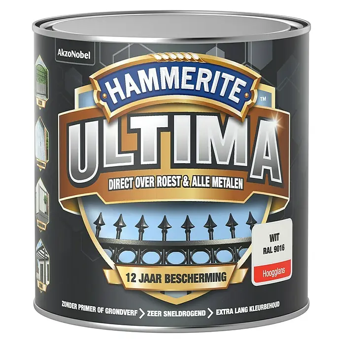 Hammerite Ultima Metaallak - Wit, 250 ml, Hoogglans - Vooraanzicht