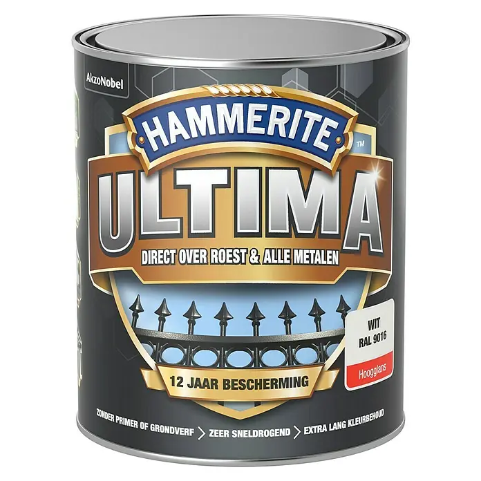 Hammerite Ultima Metaallak - Wit, 750 ml, Hoogglans - Vooraanzicht