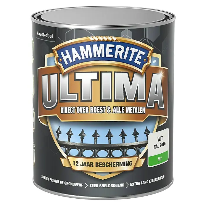 Hammerite Ultima Metaallak - Wit, 750 ml, Mat - Vooraanzicht