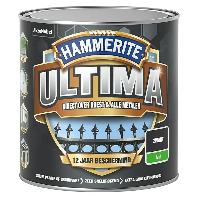 Hammerite Ultima Metaallak - Zwart, 250 ml, Mat - Vooraanzicht