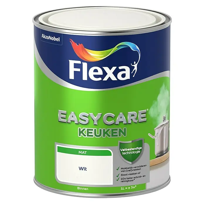 Flexa Easycare Muurverf Keuken - Wit, 1 l, Mat - Vooraanzicht