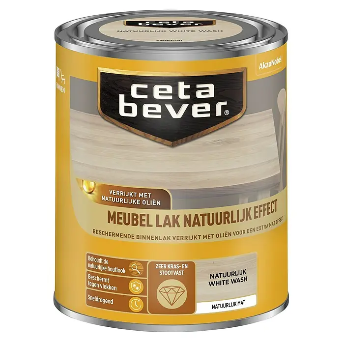 Cetabever Blanke meubellak Natuurlijk Effect - Natuurlijk White Wash, 750 ml, Mat - Vooraanzicht