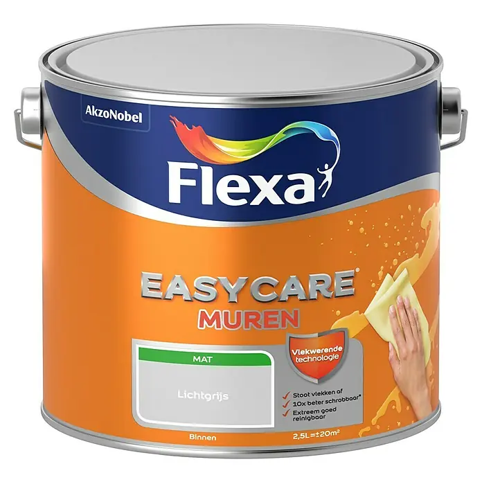 Flexa Easycare Muurverf - Lichtgrijs, 2,5 l, Mat - Vooraanzicht