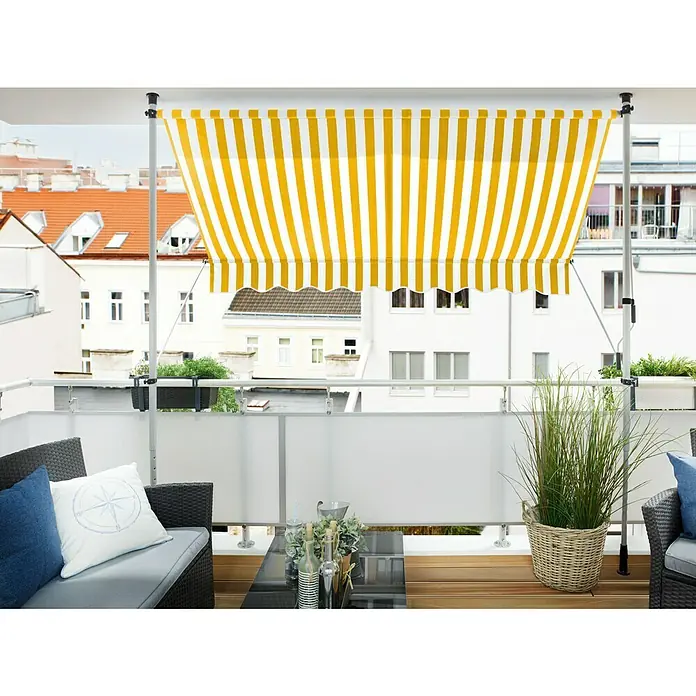 Sunfun Klemmmarkise - Gelb/Weiß, Breite: 3 m, Ausfall: 1,3 m - Stimmungsaufnahme