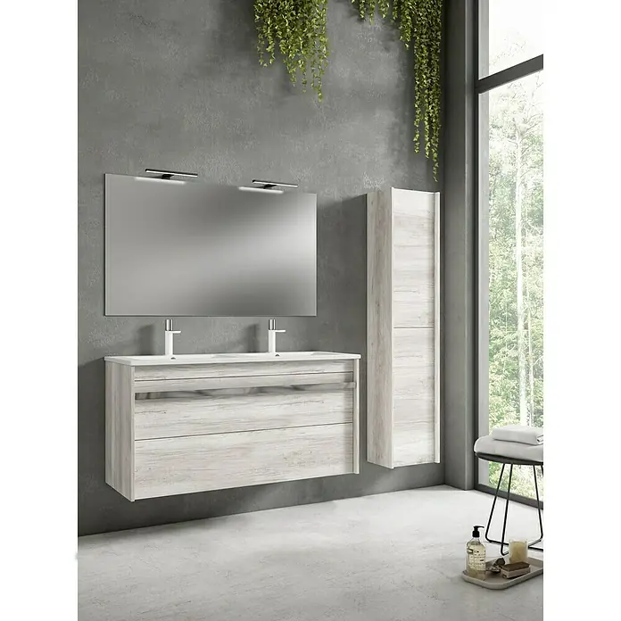 Mueble de lavabo 2 senos Dune - L x An x Al: 46 x 120 x 60 cm, Polar, Color tirador: Cromo - Foto ambiente