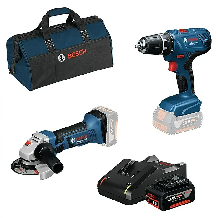 Bosch Professional Maschinen-Set 2 Tool Kit - Akkuspannung: 18 V, 2 Akkus, Kapazität: 4 Ah, Inhalt: 6 -tlg. - Diagonale Ansicht